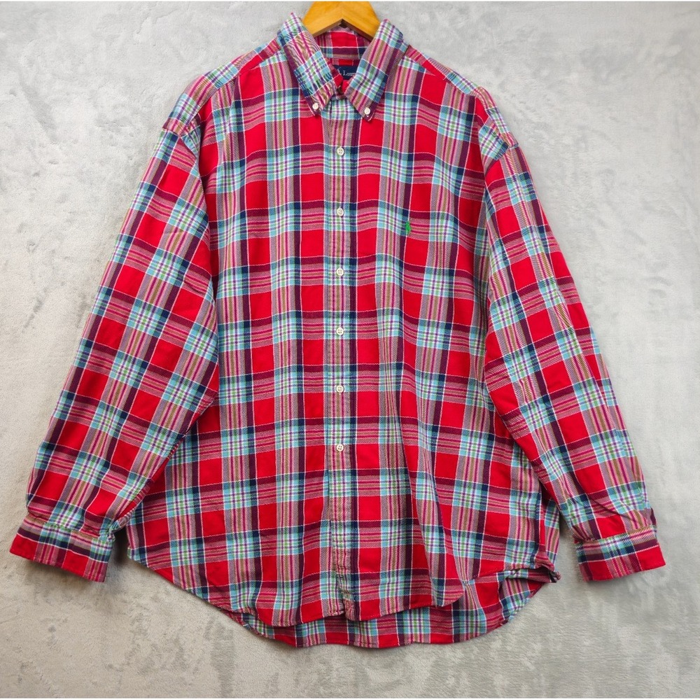 Polo Ralph Lauren Shirt Mens XXL Red Blue Plaid Light Flannel Casual